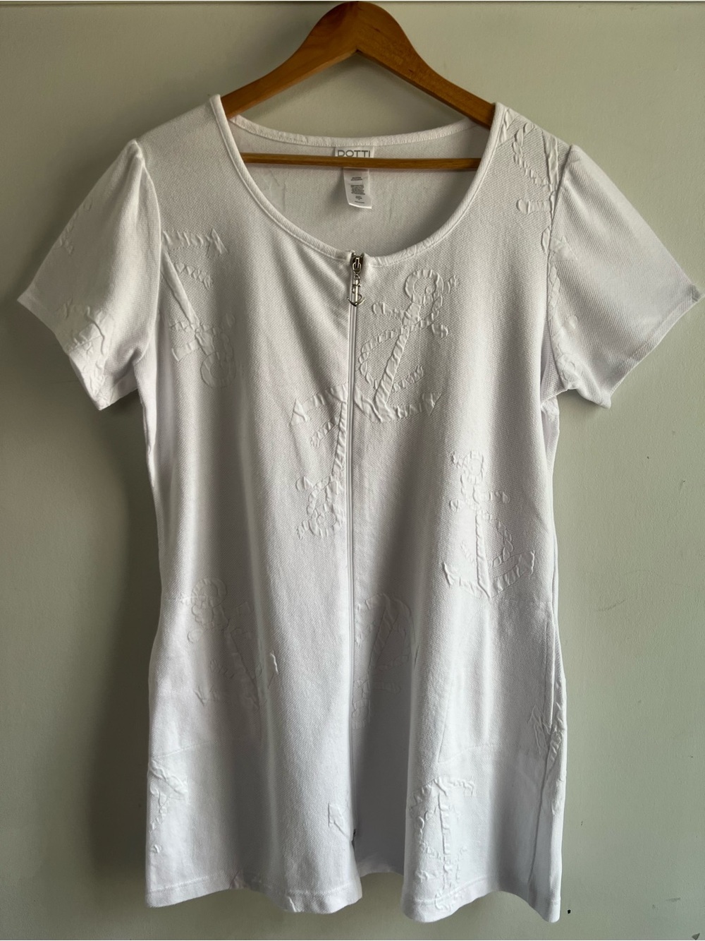 Dotti White Anchor Swim Cover Up Women’s Medium Zip Front Beach Coverup Nautical